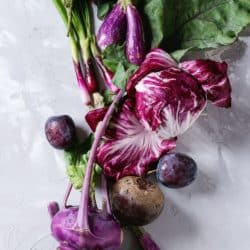 Purple vegetables in a line
