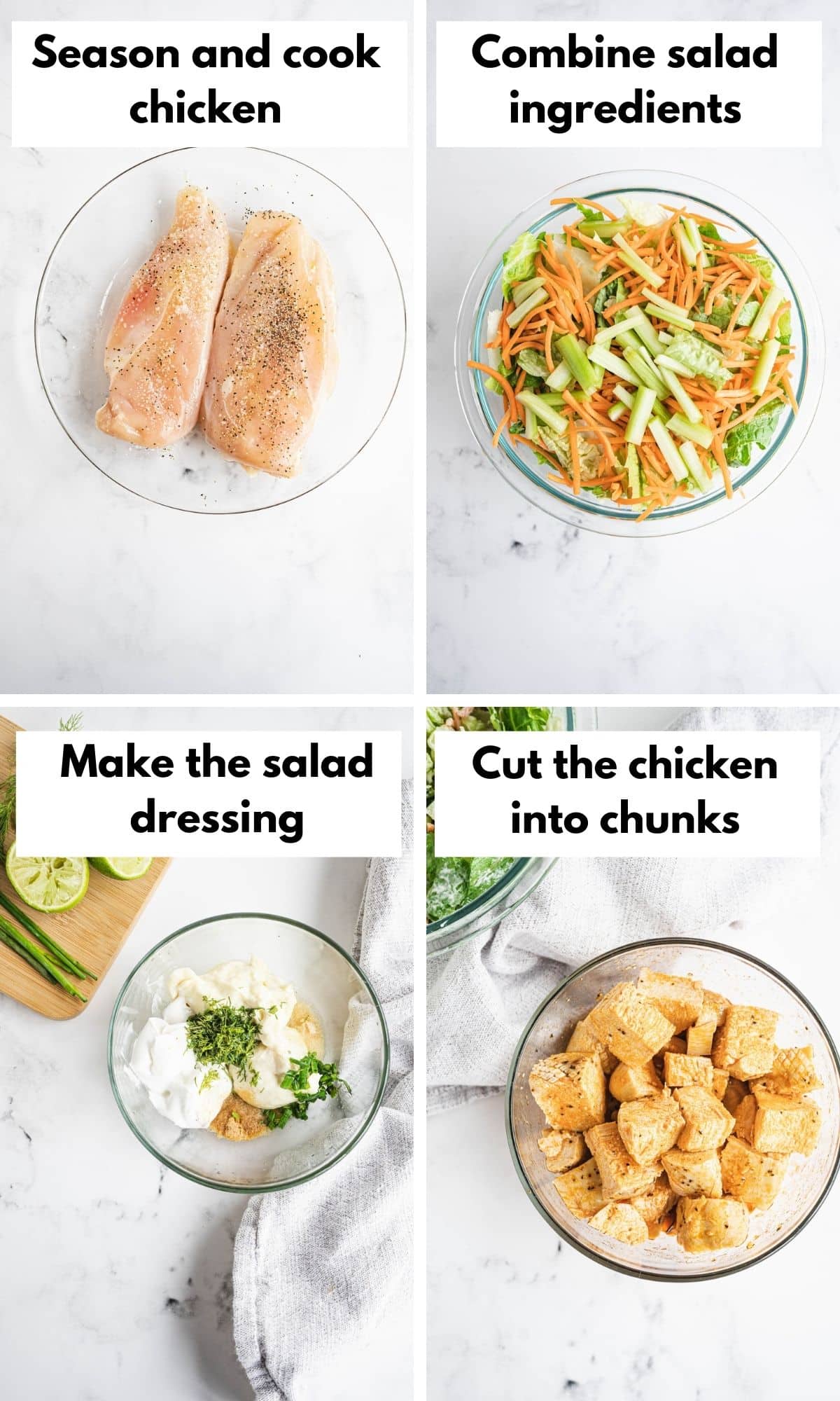 Pictures showing how to make Whole30 buffalo chicken salad