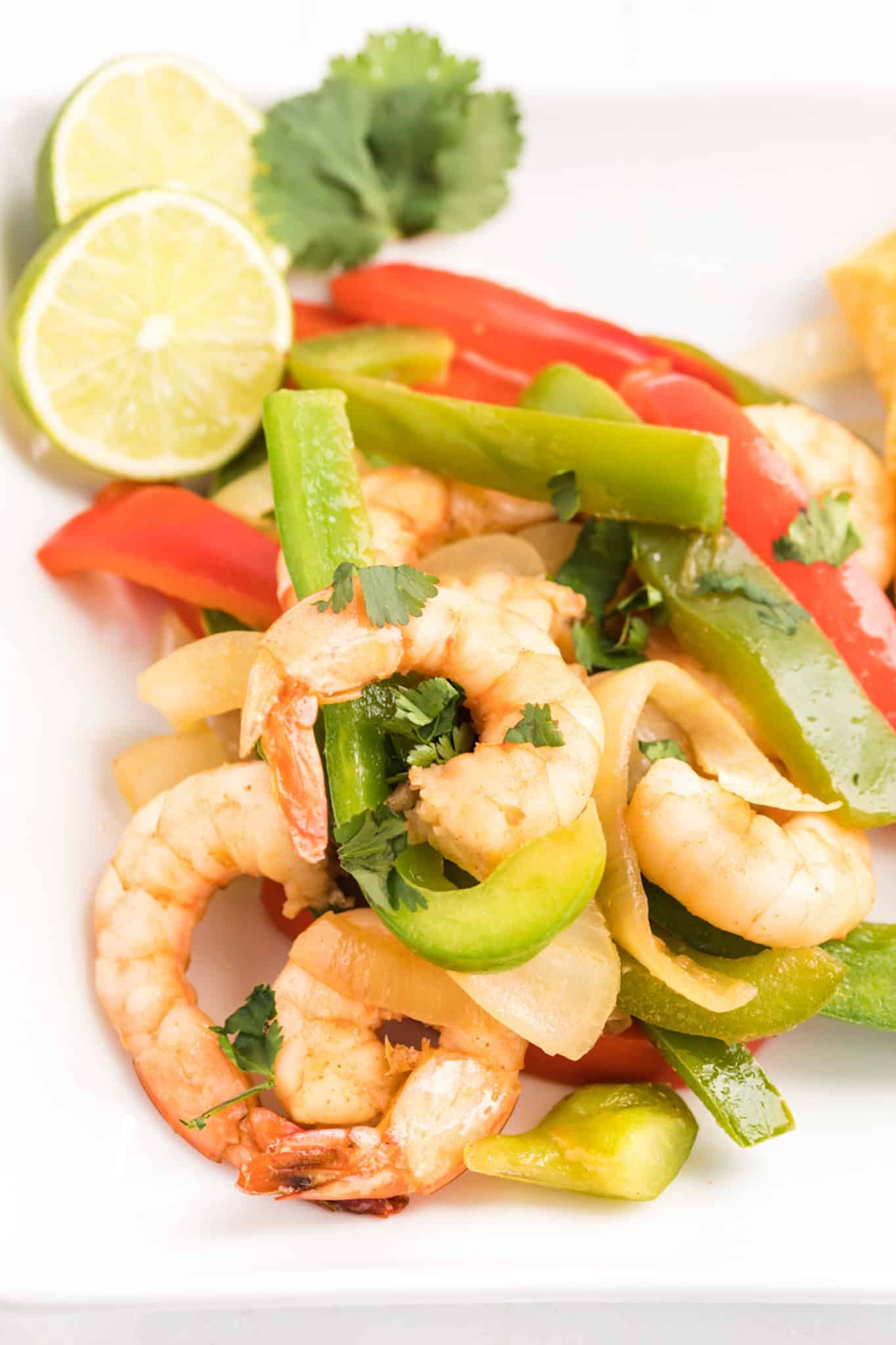 Sautéed shrimp and bell peppers with lime.