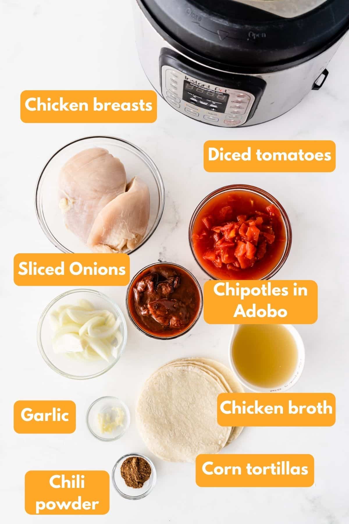 Ingredients for chicken tinga tacos