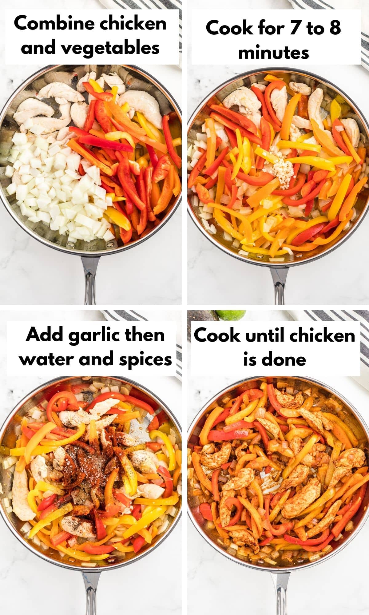 Pictures showing how to make the chicken fajitas