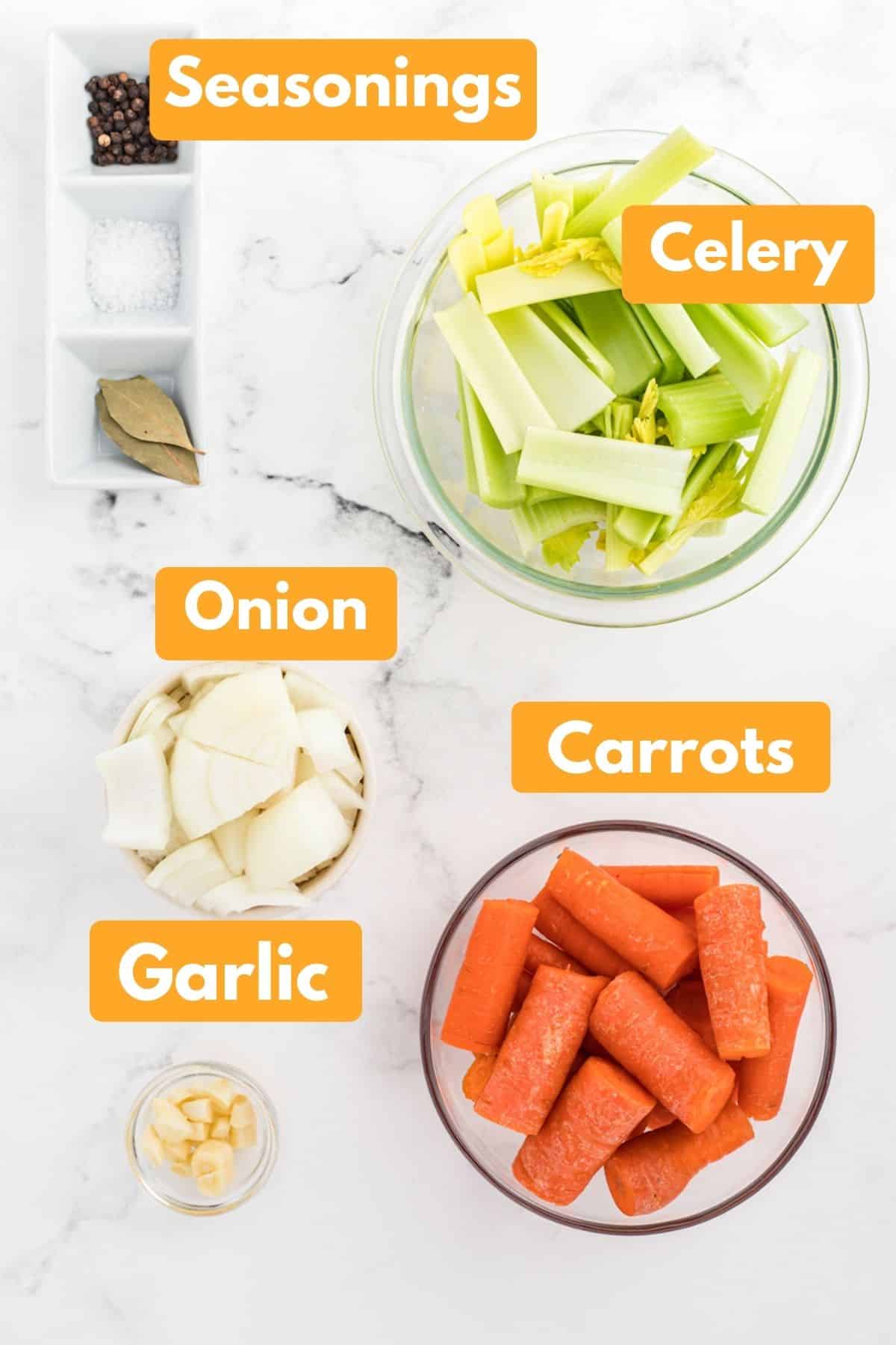 photo with labeled ingredients for instant pot vegetable broth