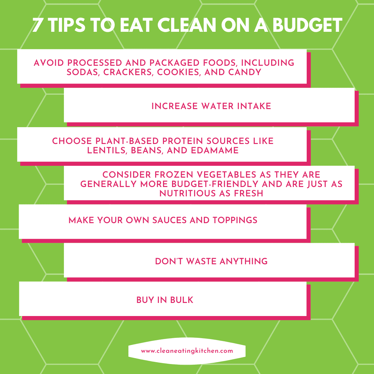 tips to eating clean on a budget infographic.