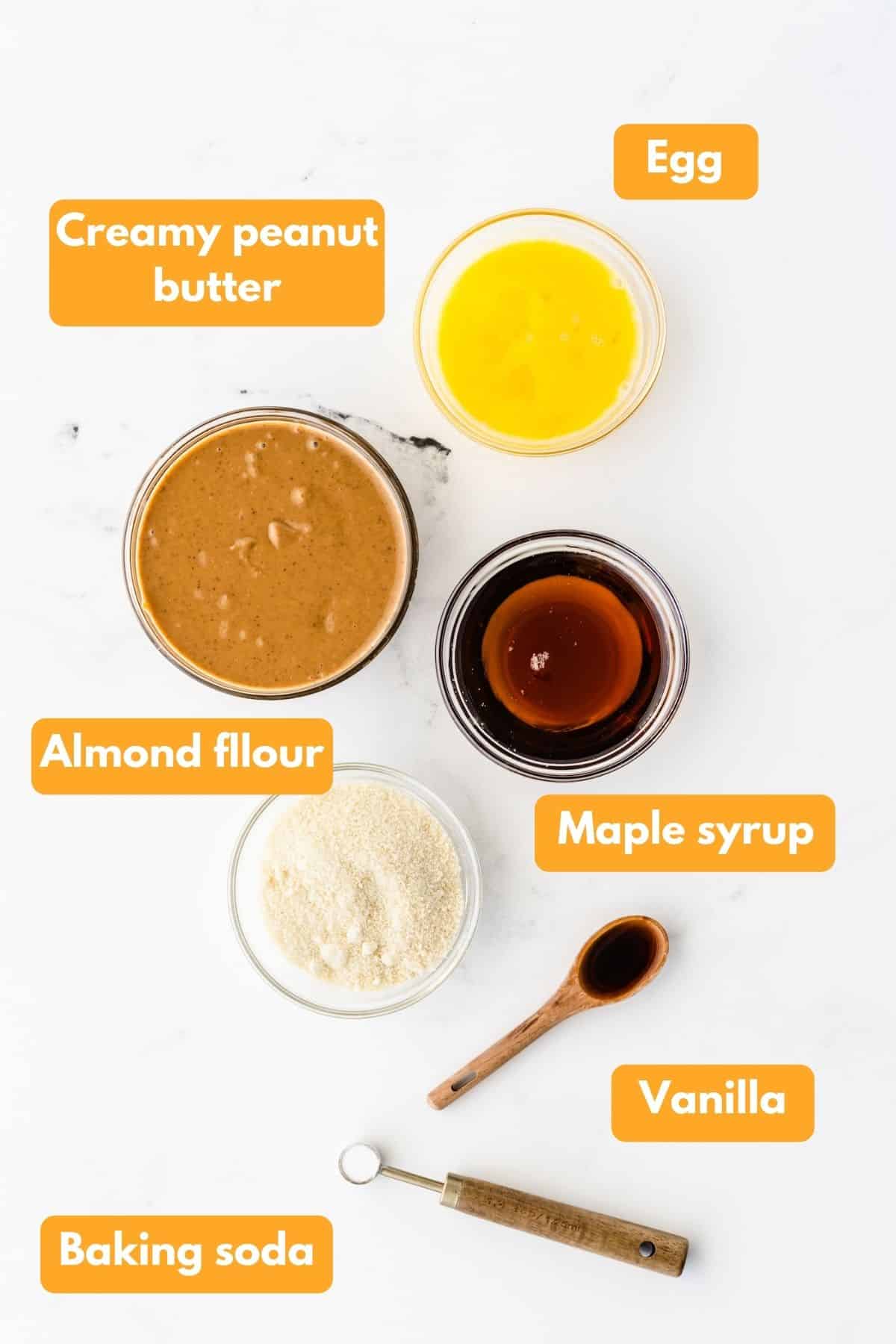 Ingredients for peanut butter almond flour cookies