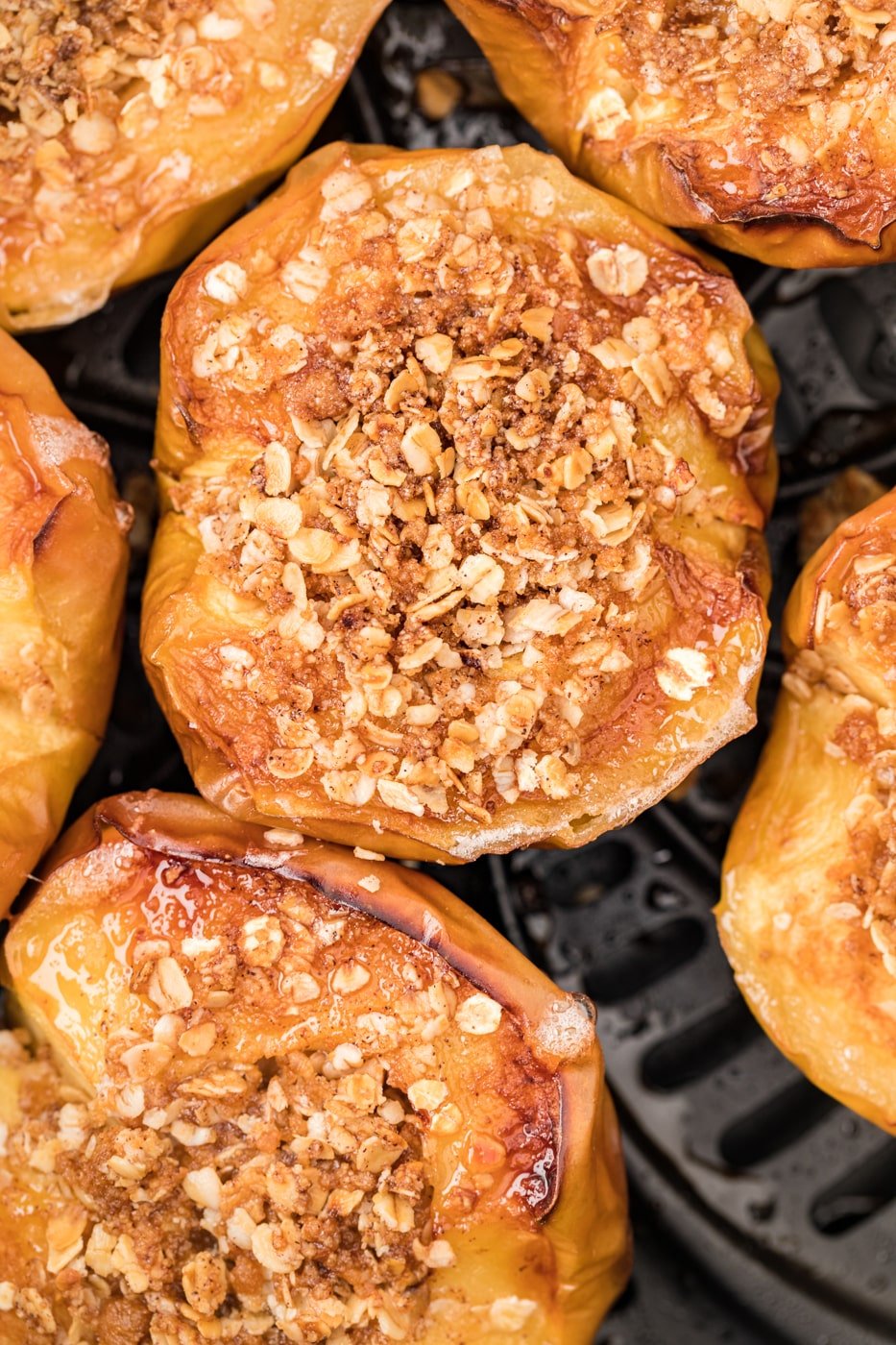 up close photo of the texture of the air fryer baked apples.