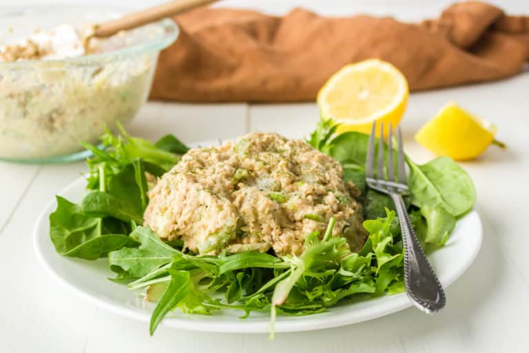 Canned salmon salad with greens