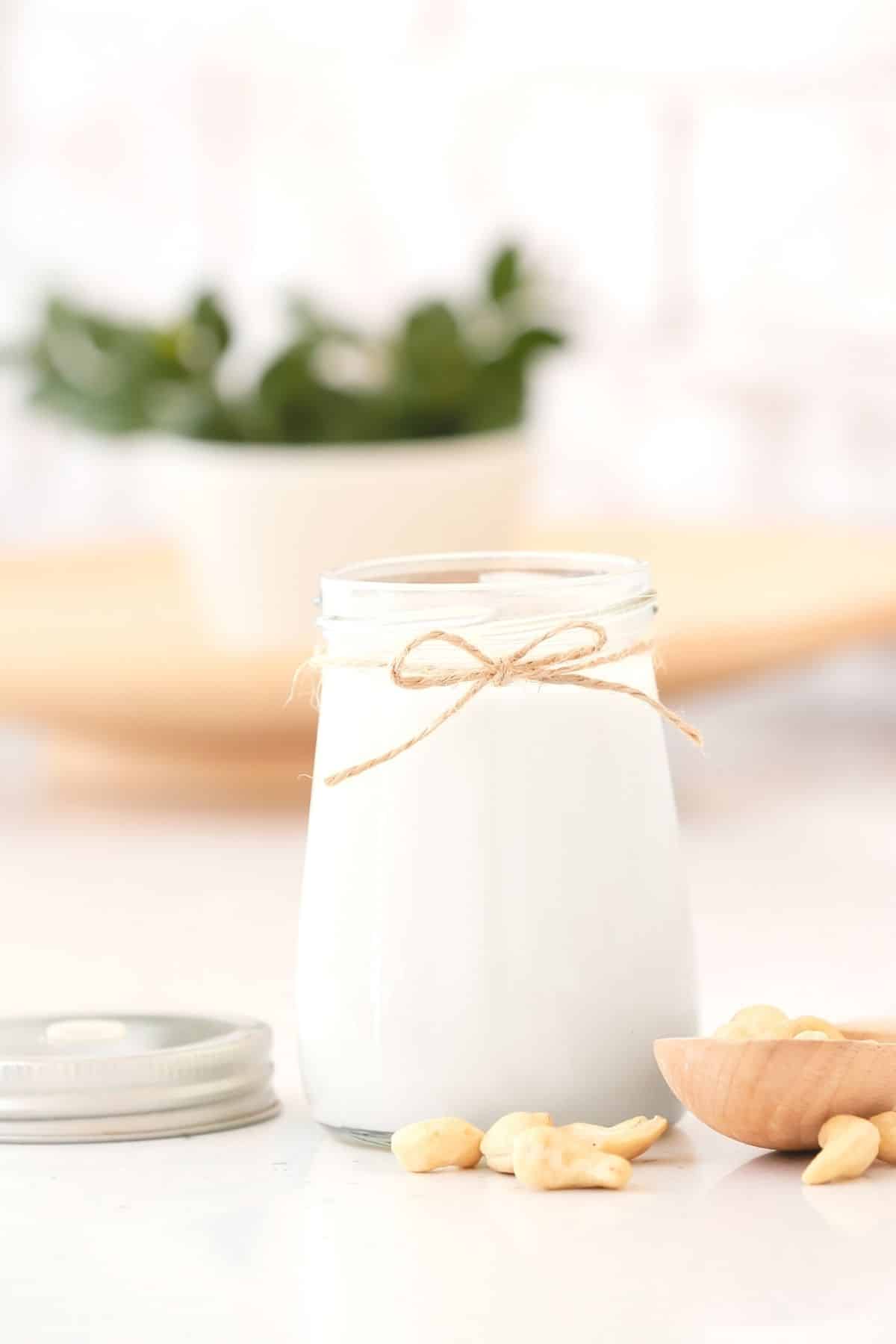 jar of homemade cashew milk