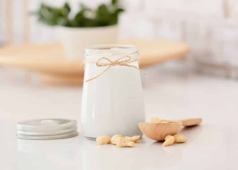 cashew milk on a tabletop.