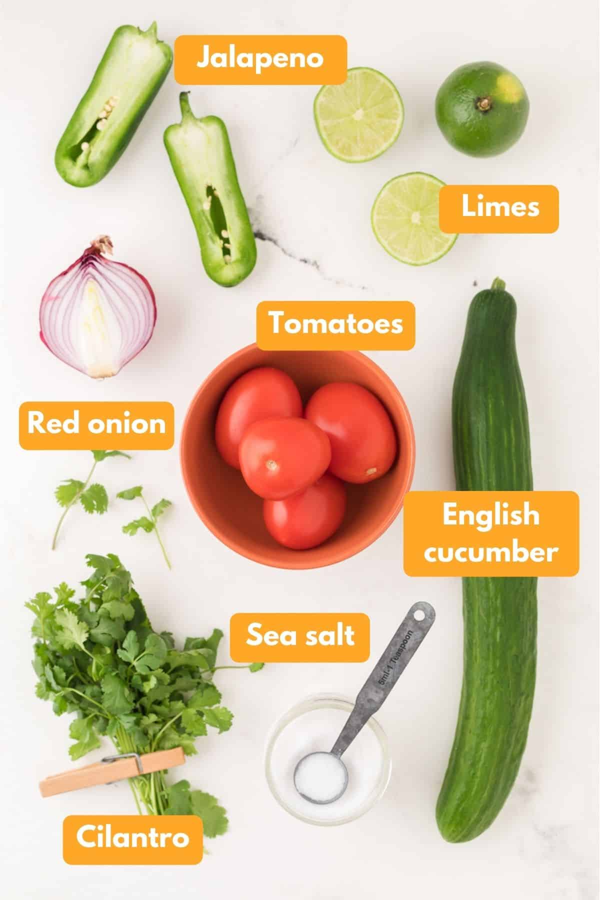 Ingredients for cucumber pico de gallo