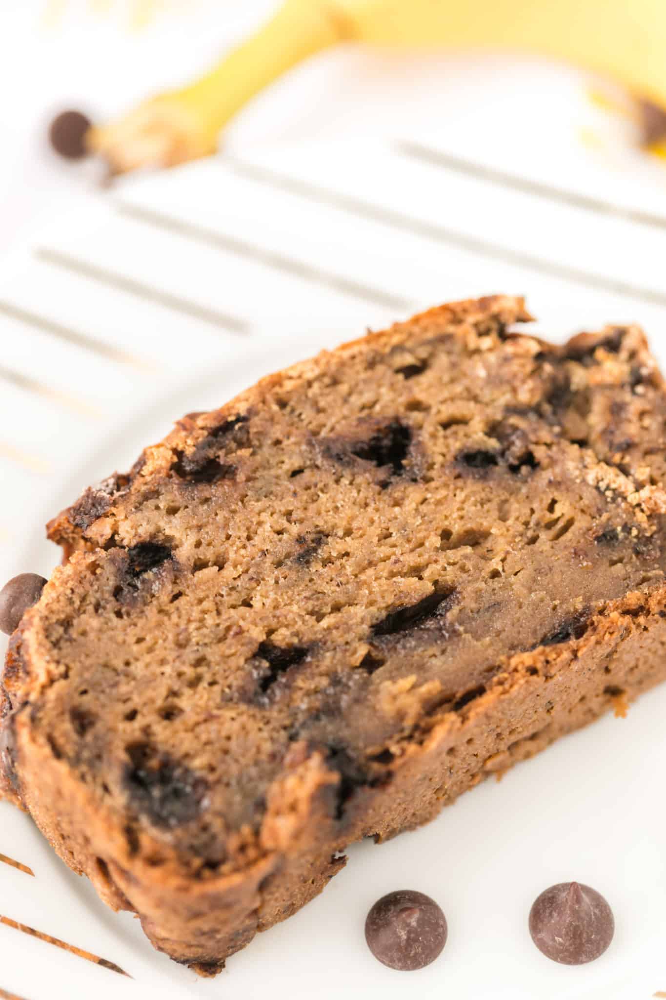 slice of banana bread with chocolate chips.