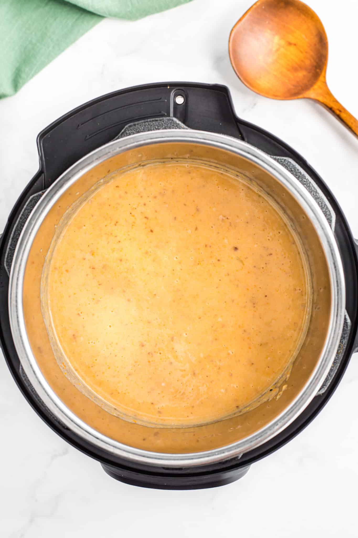cooked and blended potato soup in instant pot.