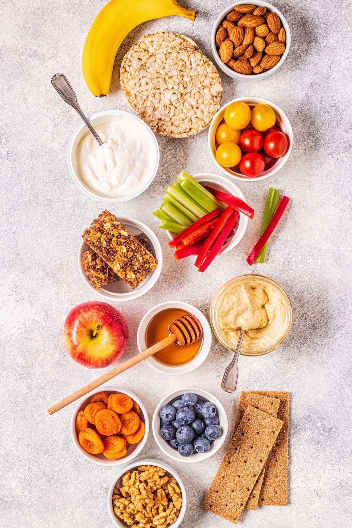 A counter full of healthy snacks