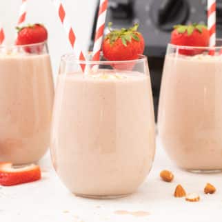 Strawberry smoothies with straws