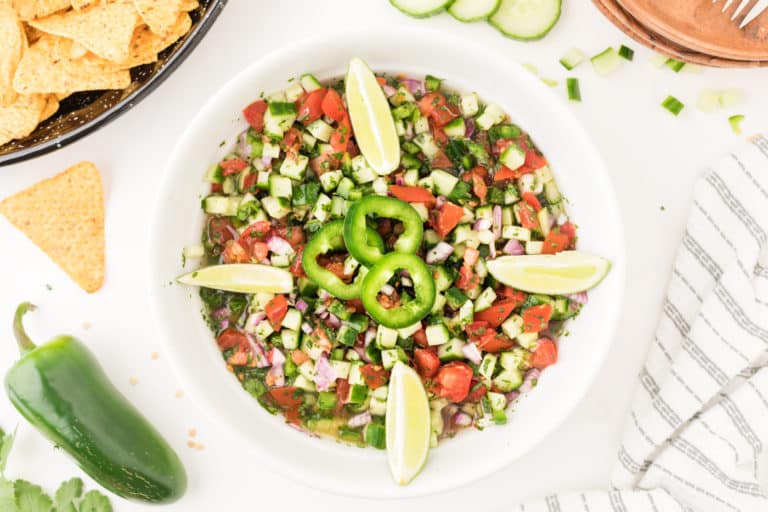 A bowl of cucumber pico de gallo