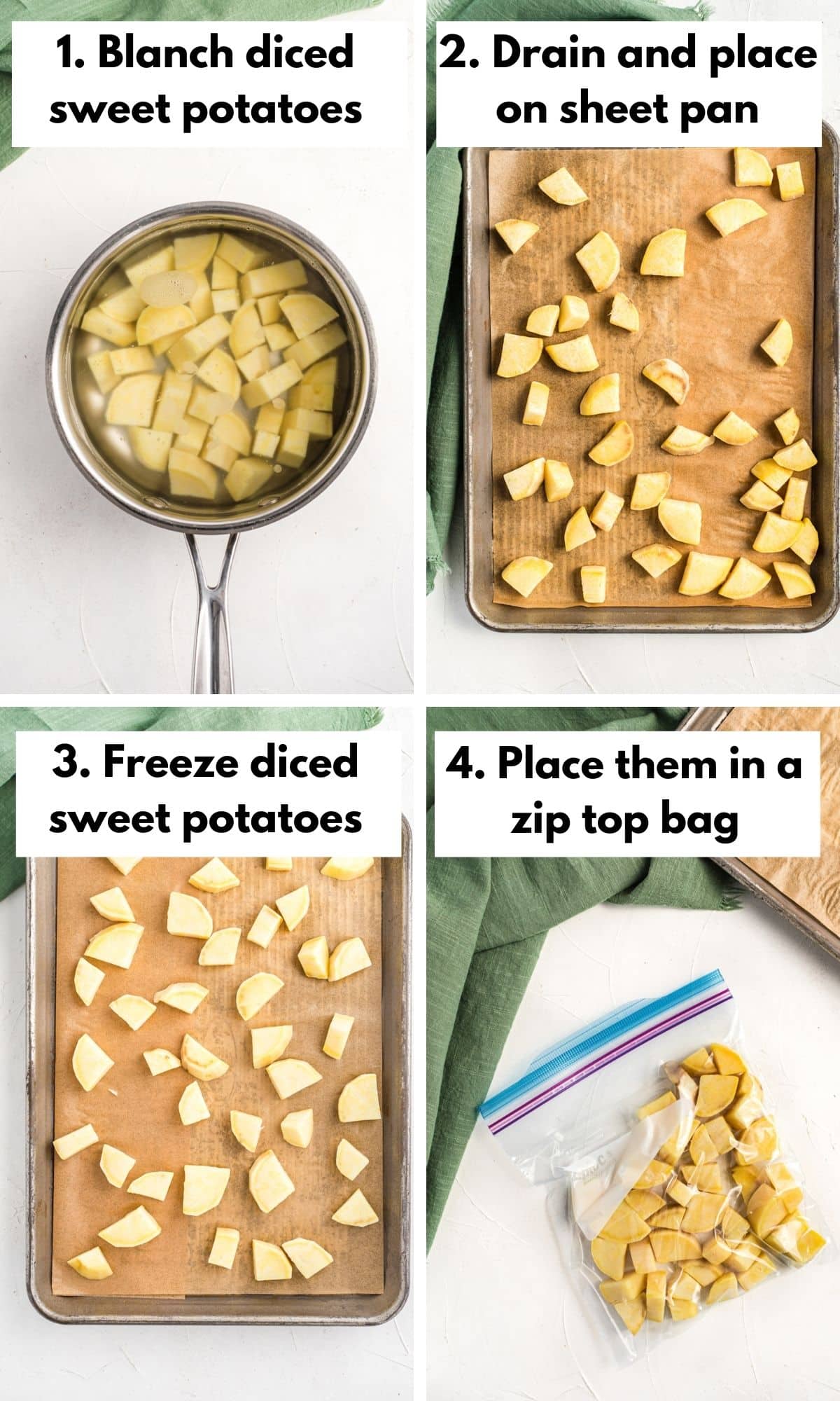 how to freeze diced sweet potatoes