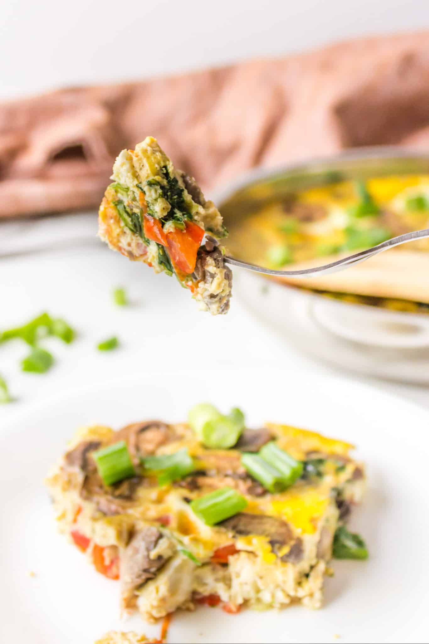 a bite of frittata on a fork.