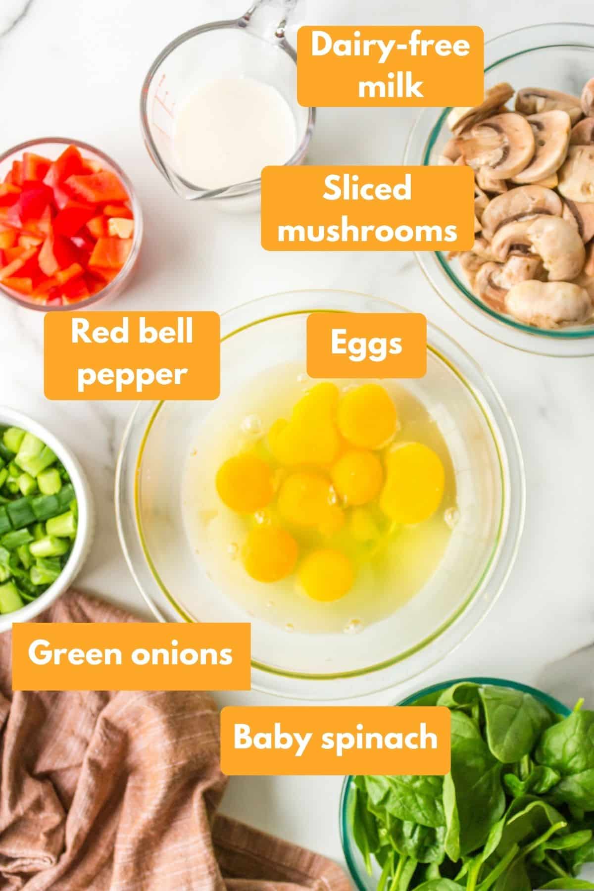 Ingredients for a gluten-free vegetable frittata.