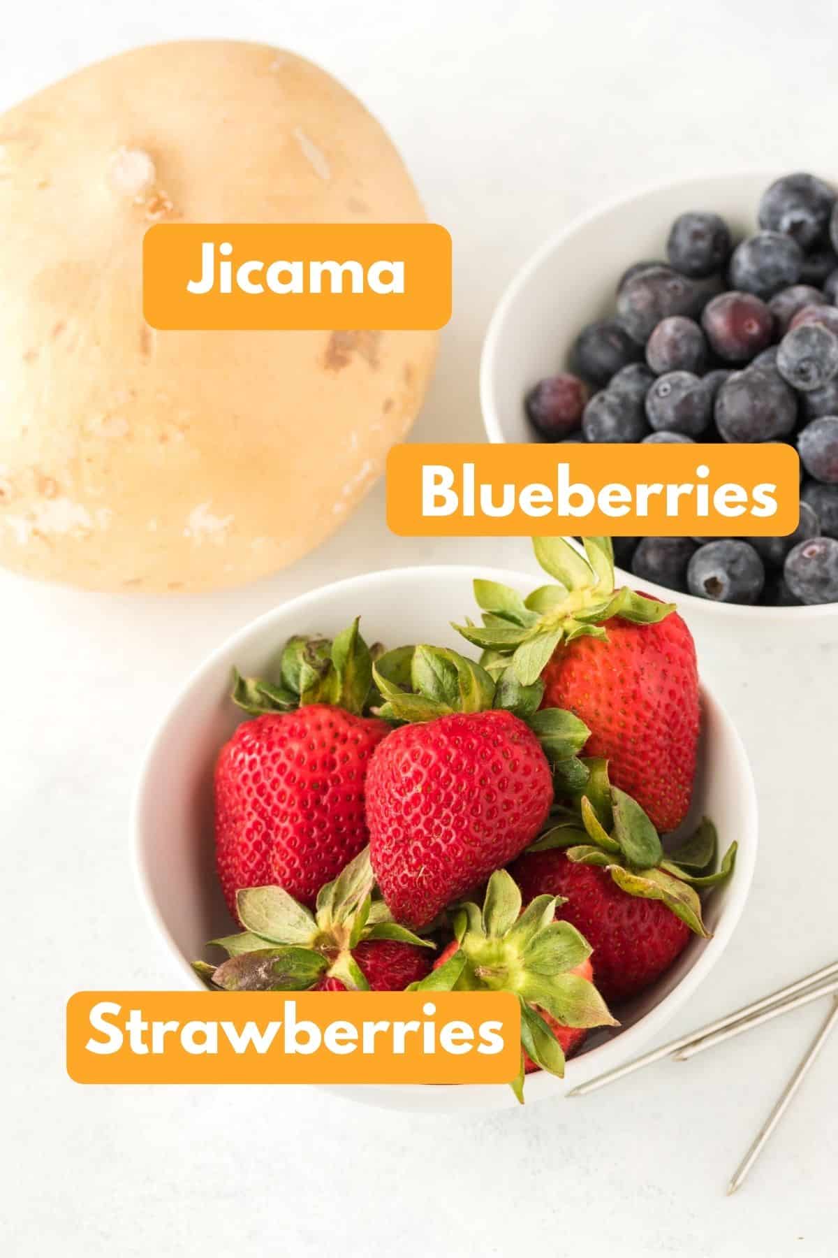 ingredients to make 4th of july fruit kabobs