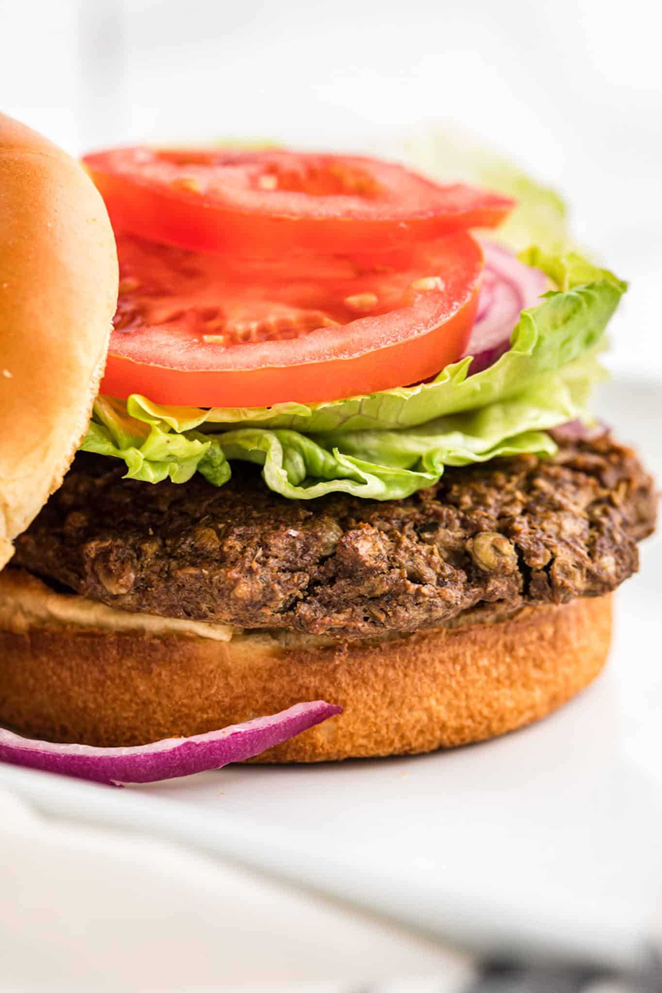 Close up of a lentil burger