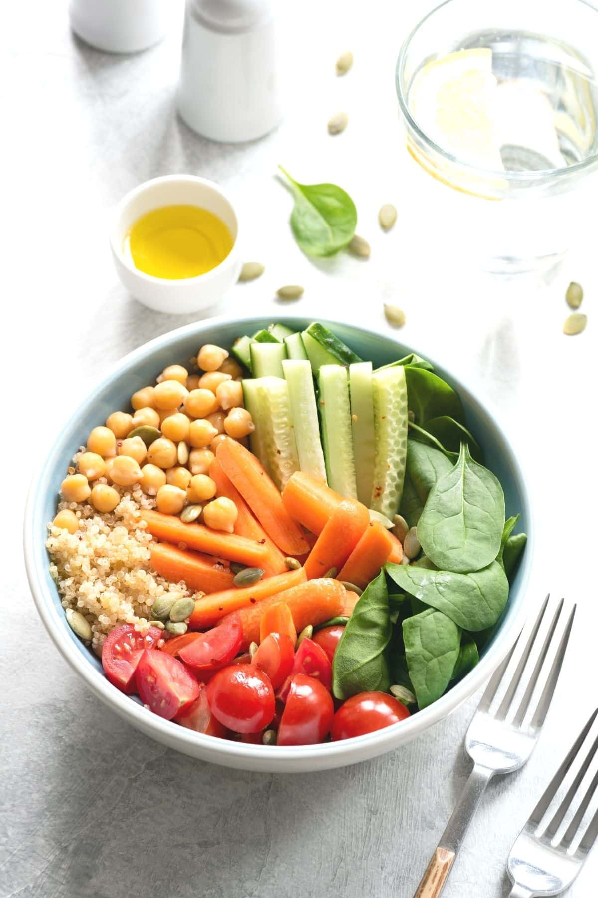 nourish bowl with sliced veggies