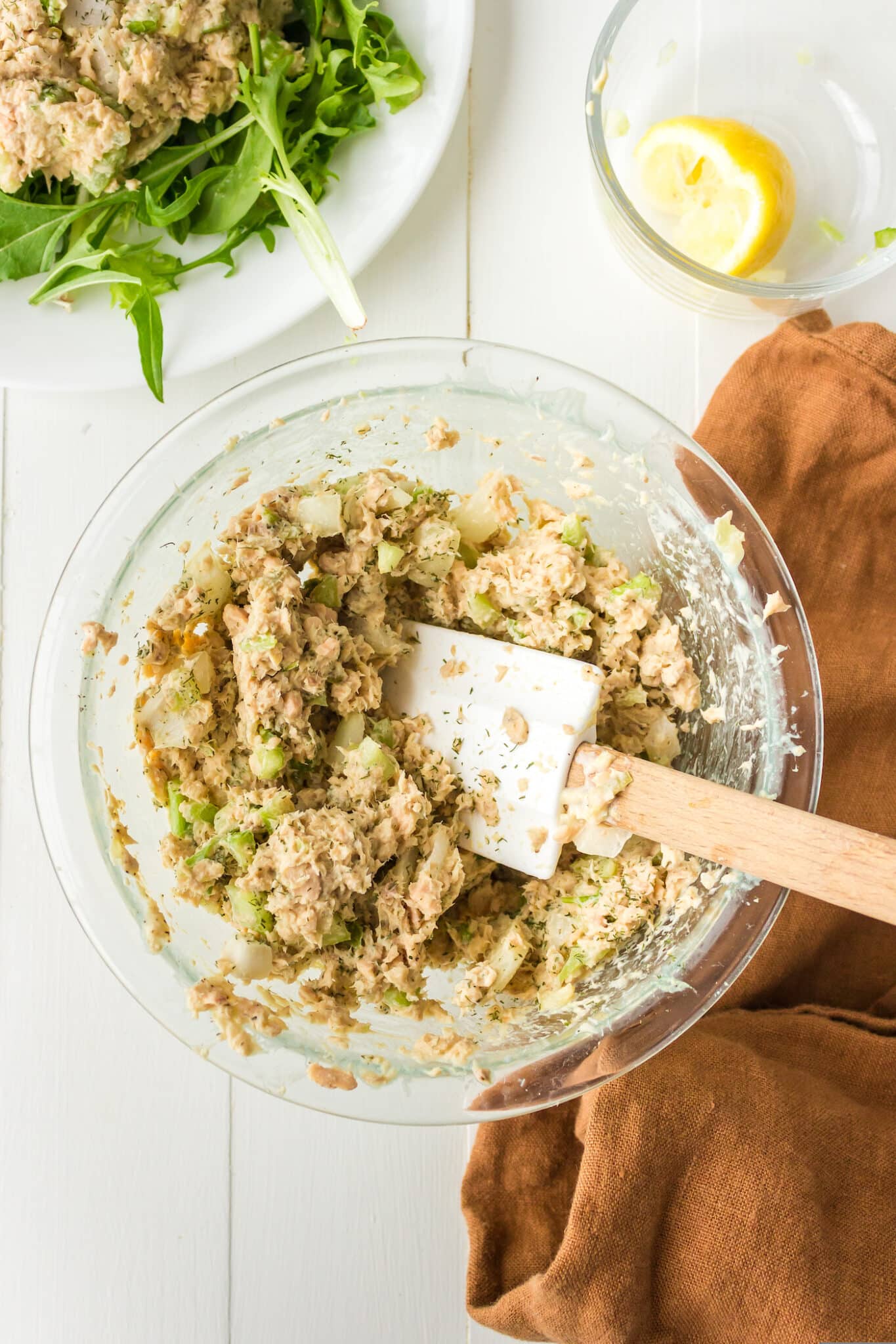 bowl with canned salmon mixture.