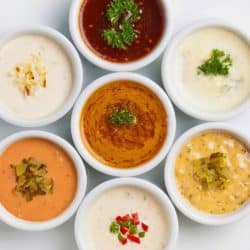 sauces in dipping bowls