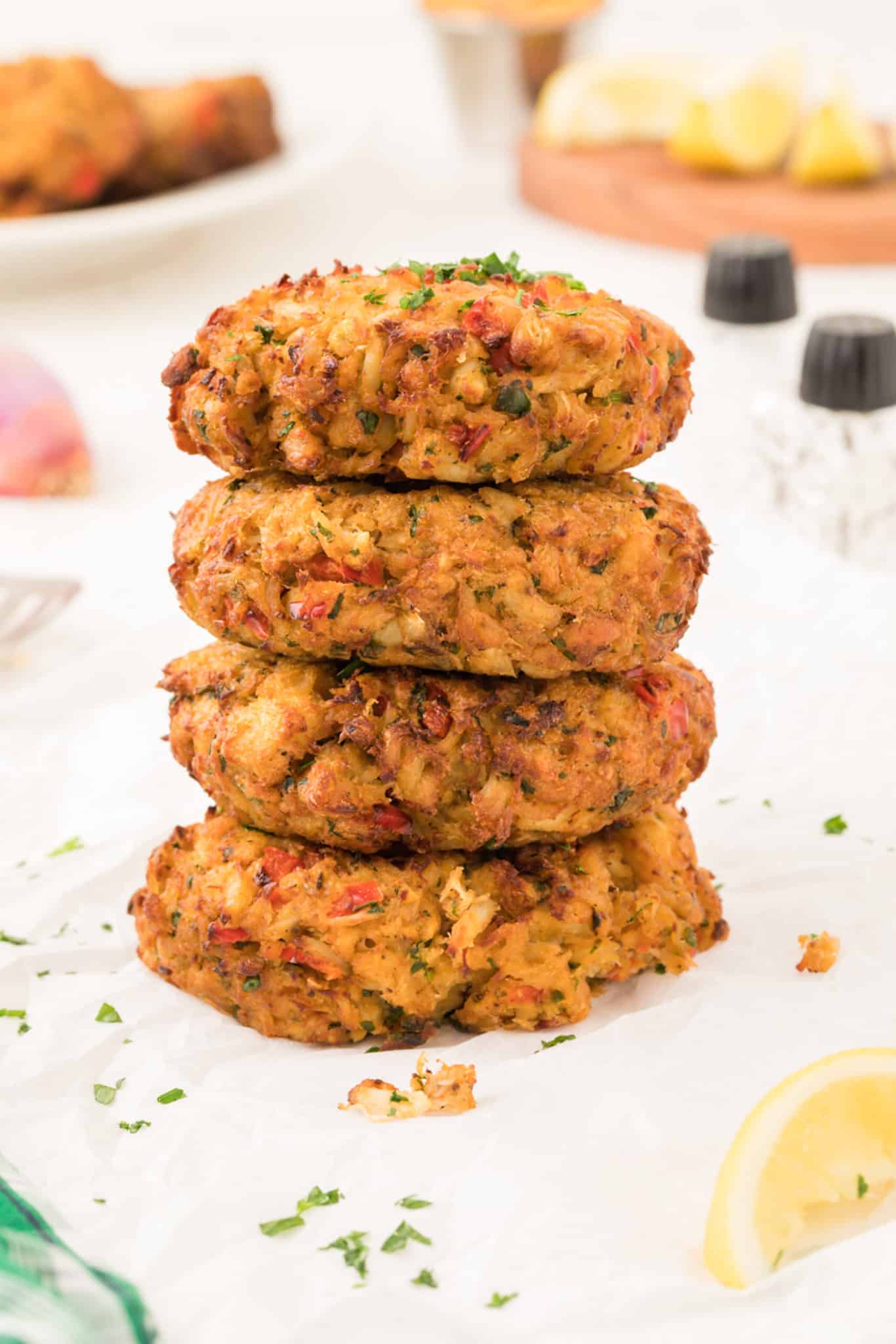 A stack of crab cakes.
