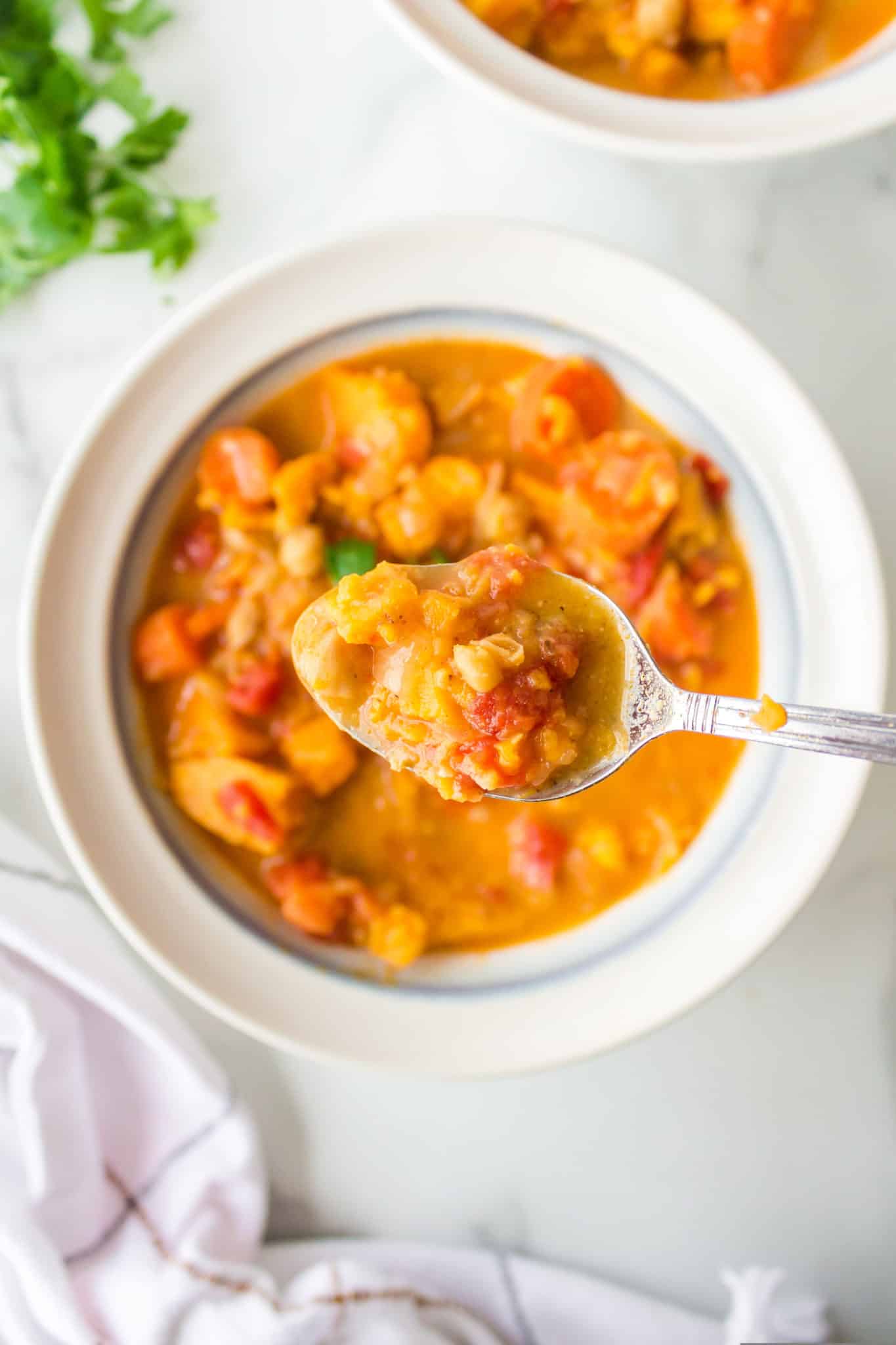 A spoonful of vegan chickpea stew