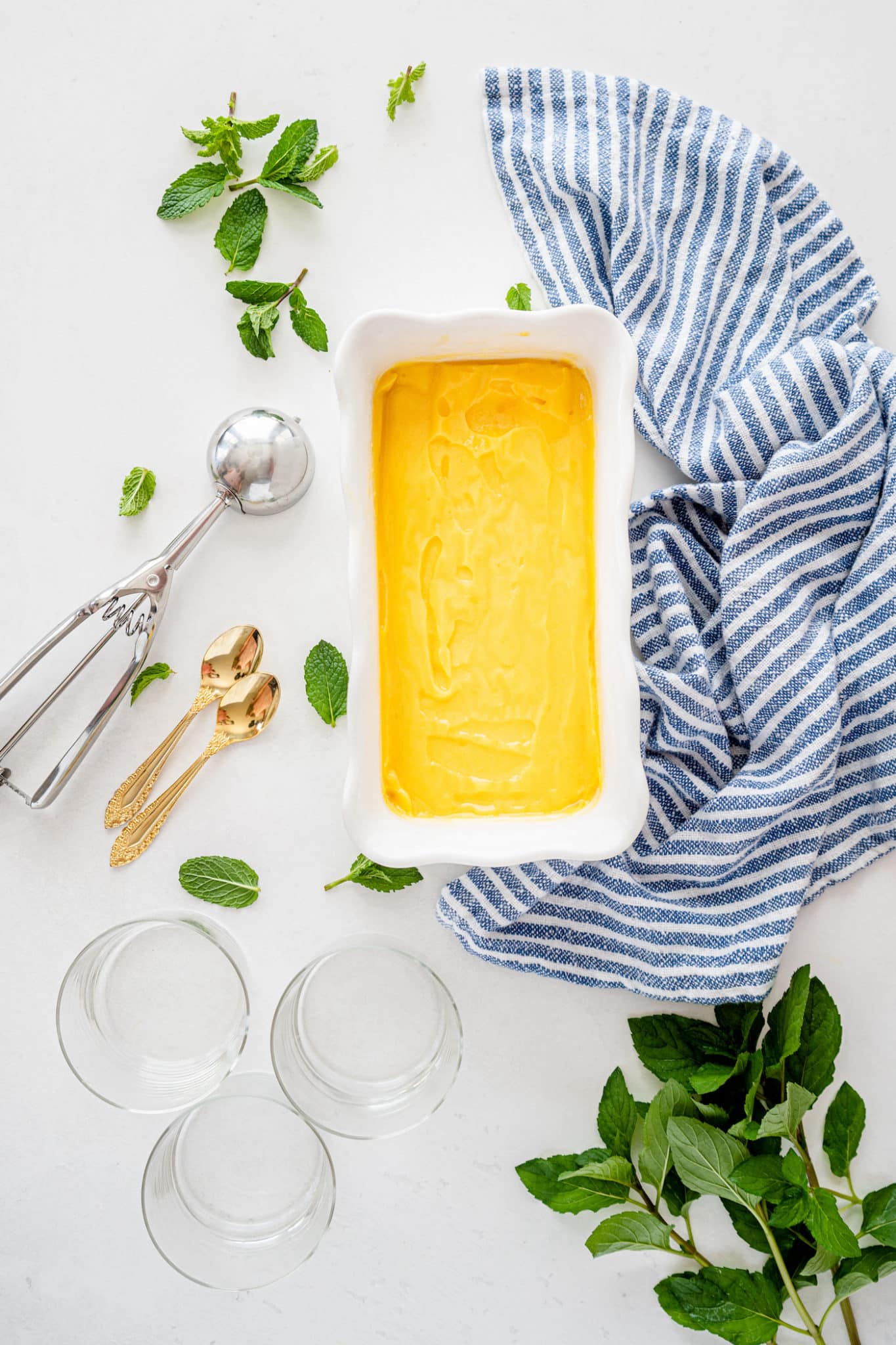 mango sorbet in ice cream container