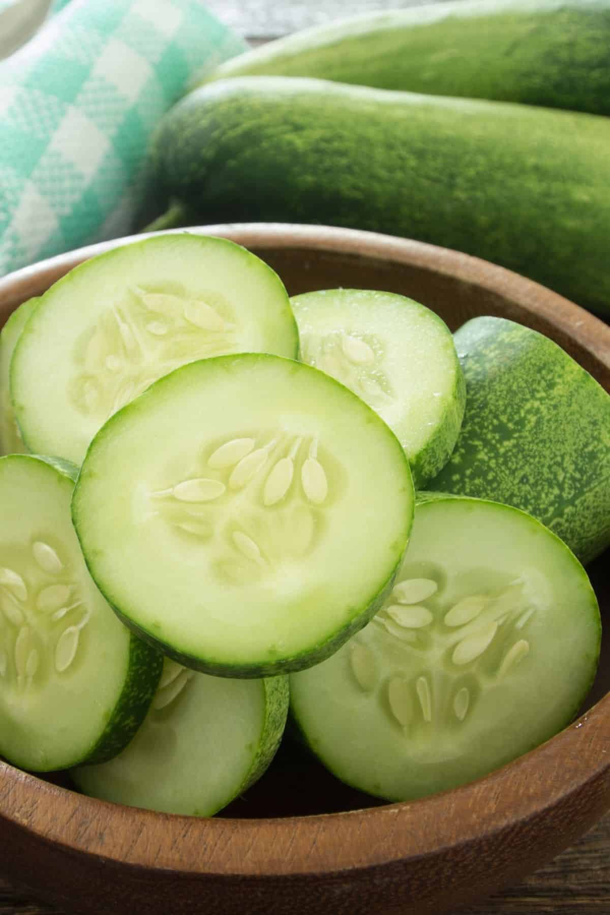 cucumber slices served in a bowl
