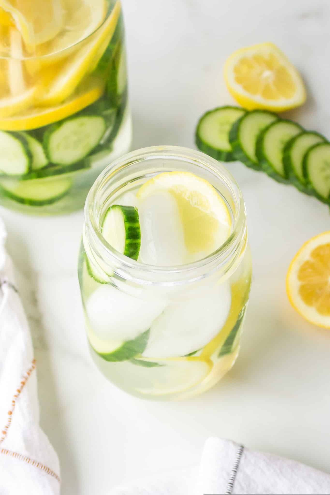 A glass of cucumber ginger lemon water