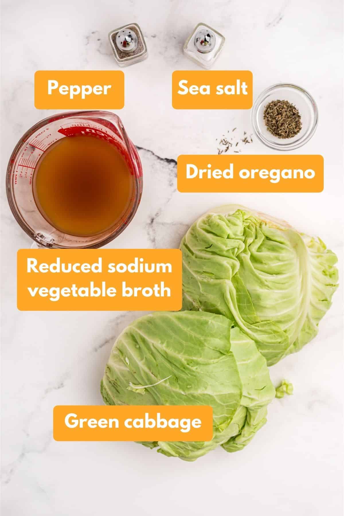 Ingredients for cooked cabbage.