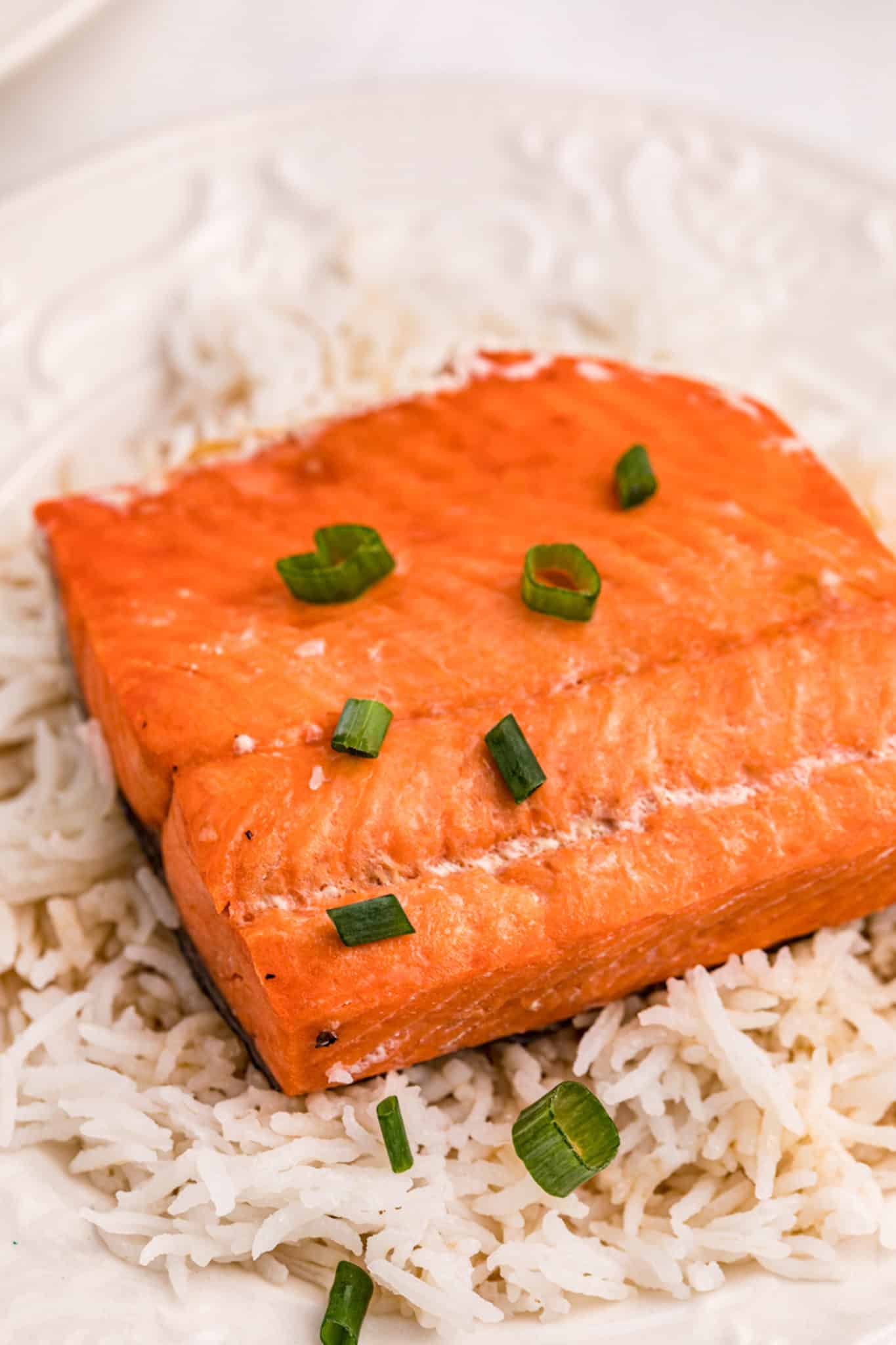 instant pot salmon with rice served on plate.