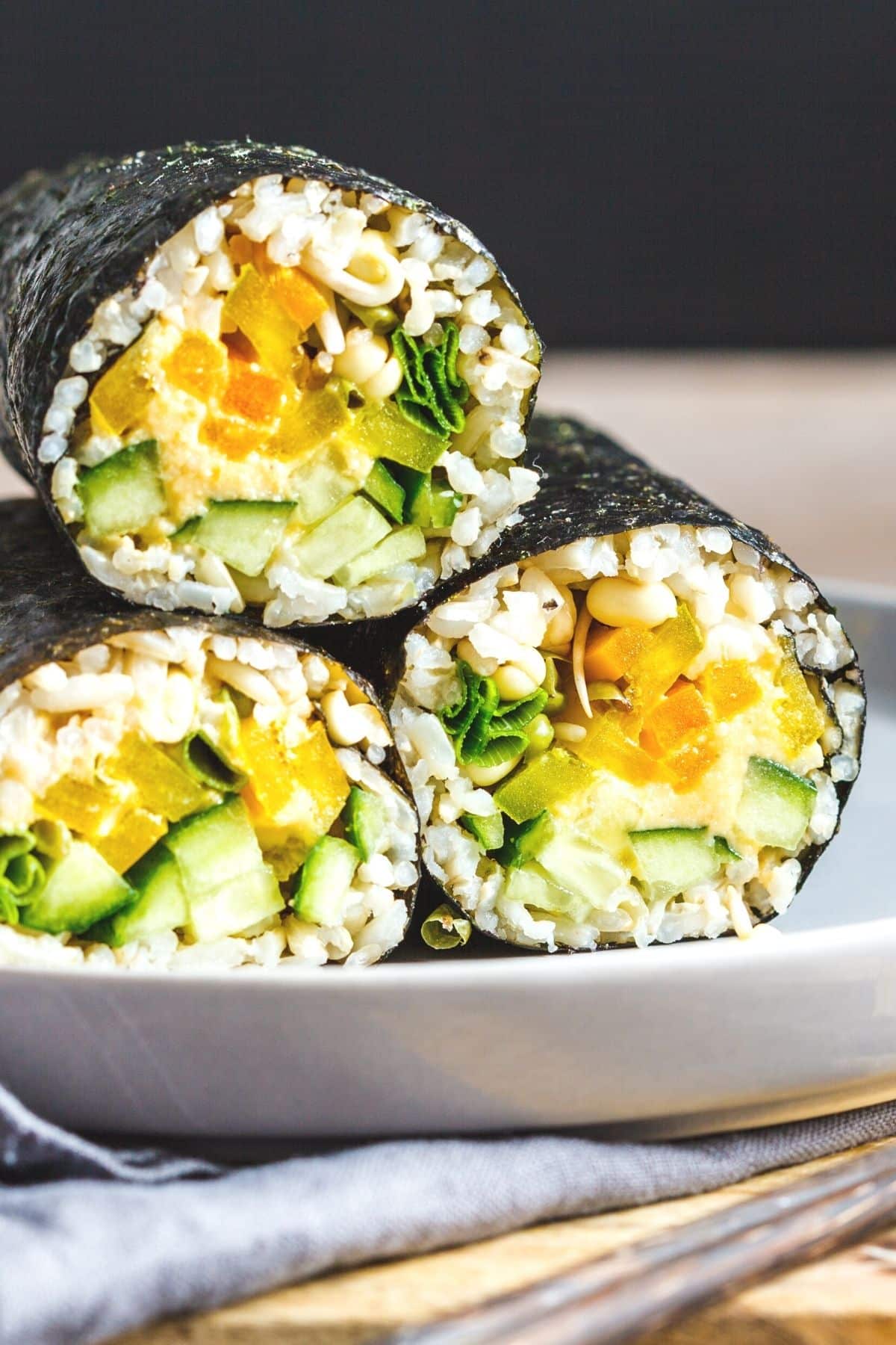 nori wraps with veggies and rice.