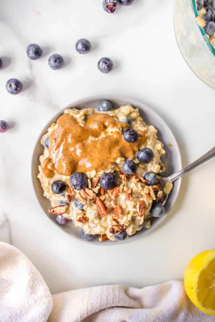 overnight protein oats with blueberries