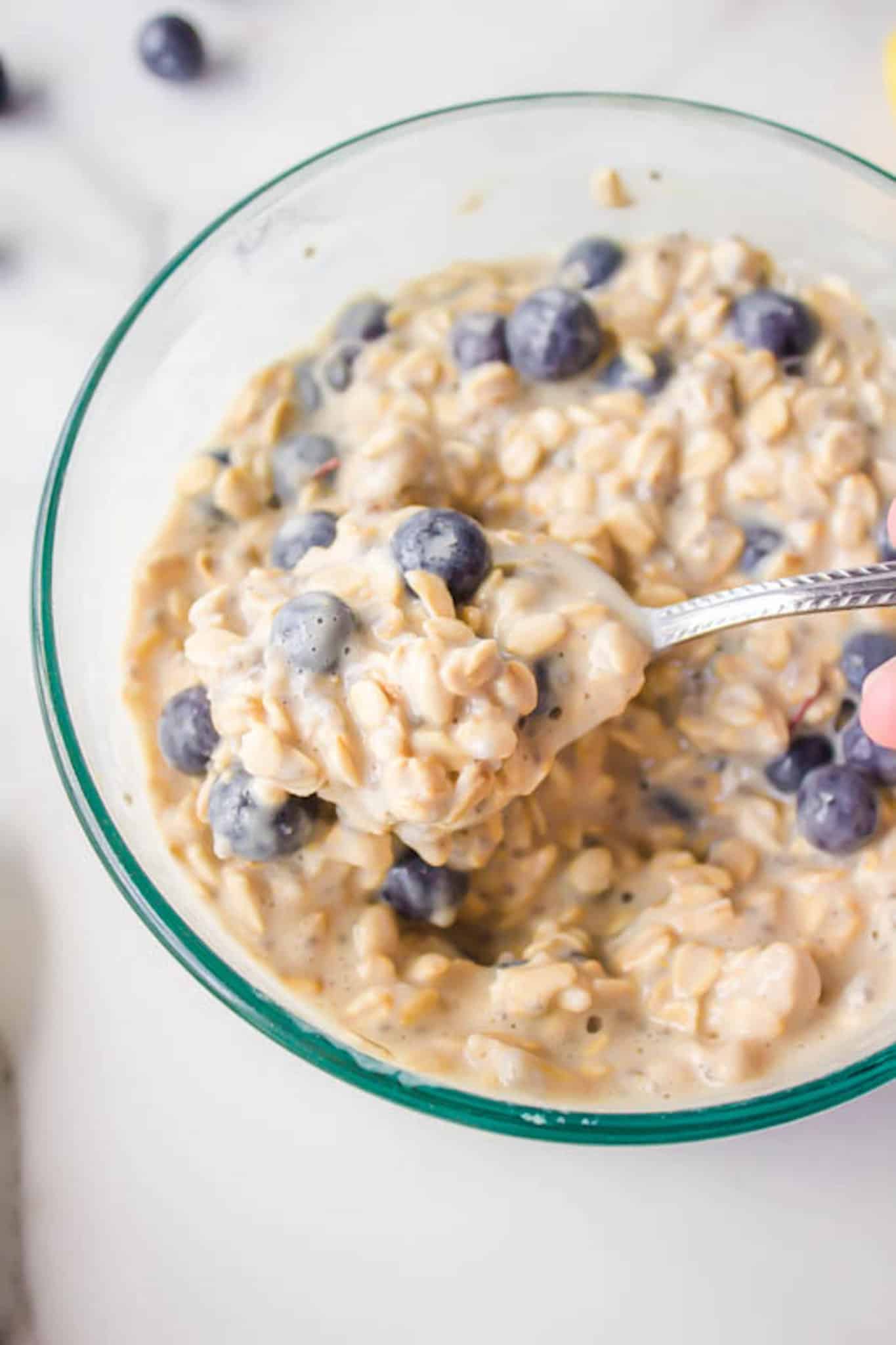 bowl of overnight oats with blueberries