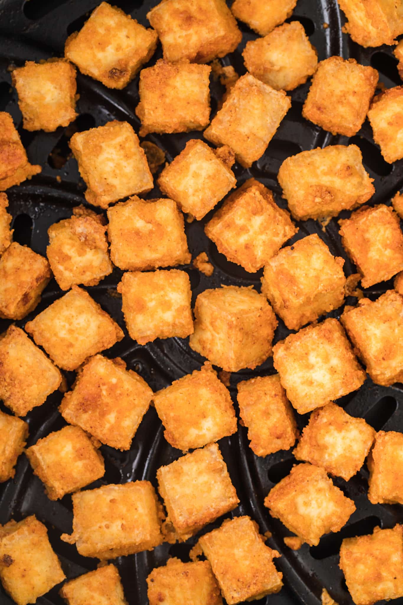 close up of air fryer tofu