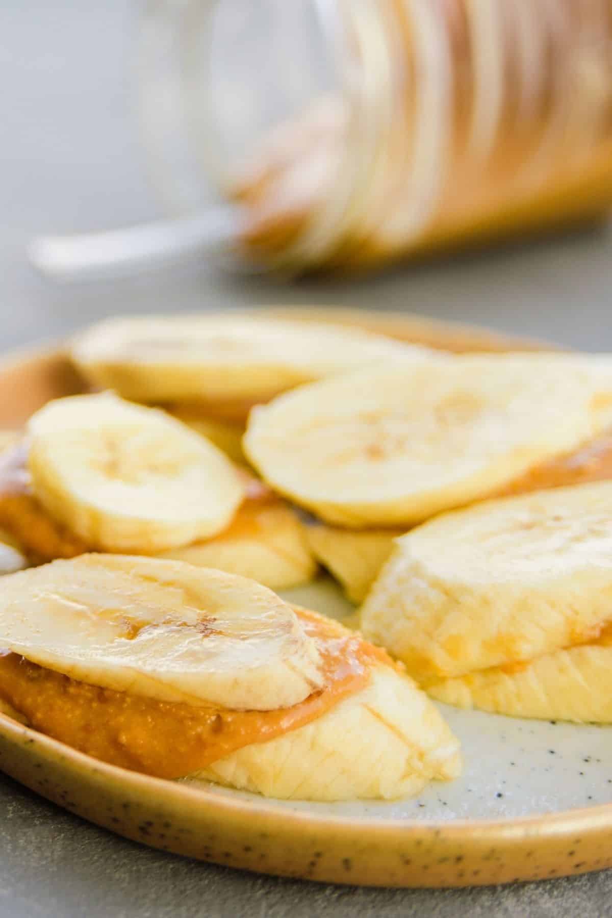 sliced banana with peanut butter.