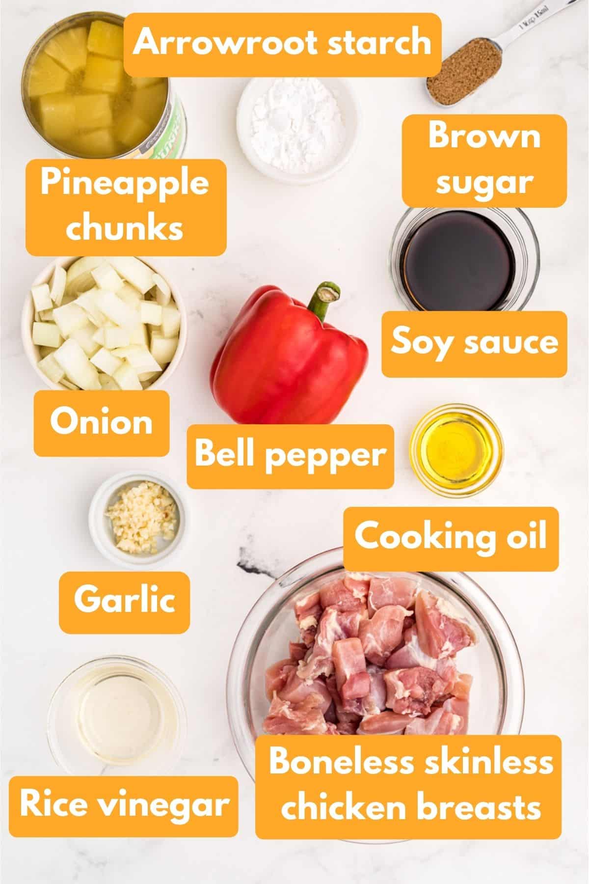 Ingredients for instant pot pineapple chicken