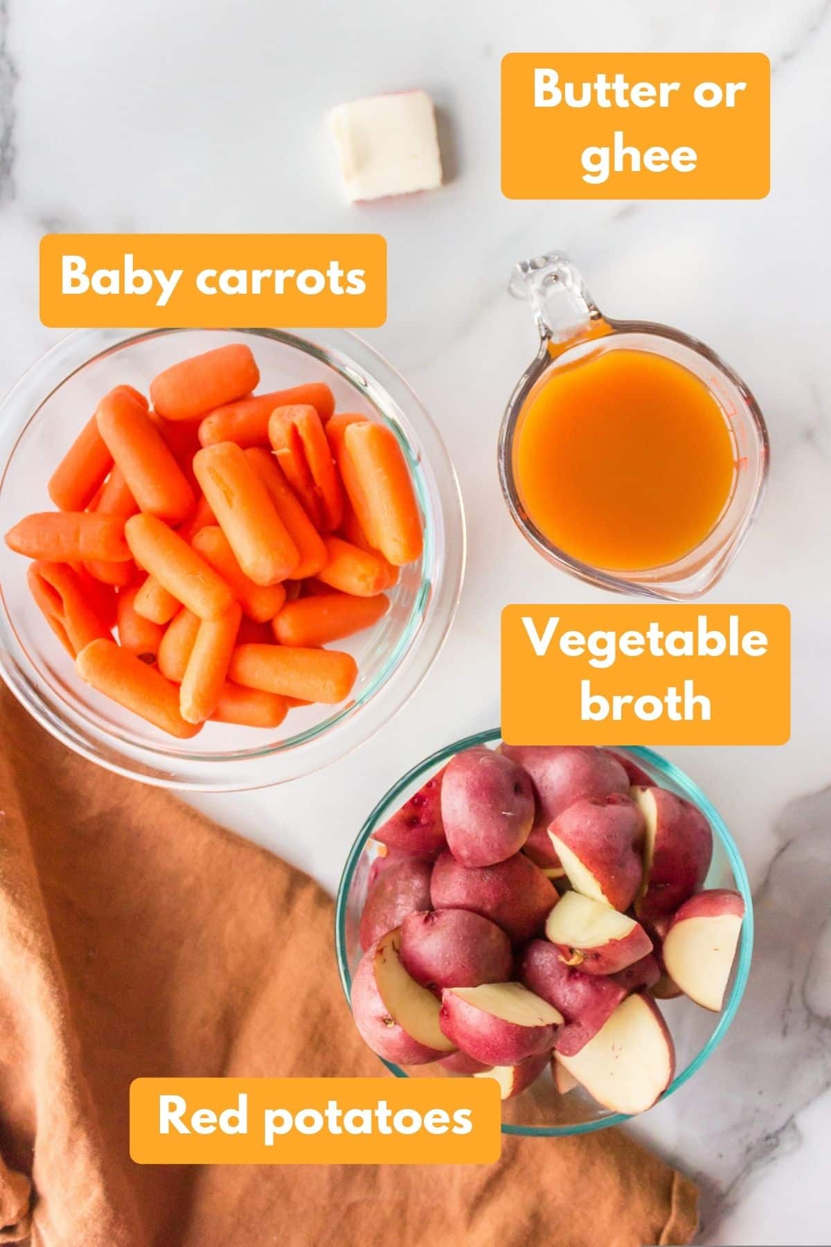 ingredients for instant pot carrots and potatoes.