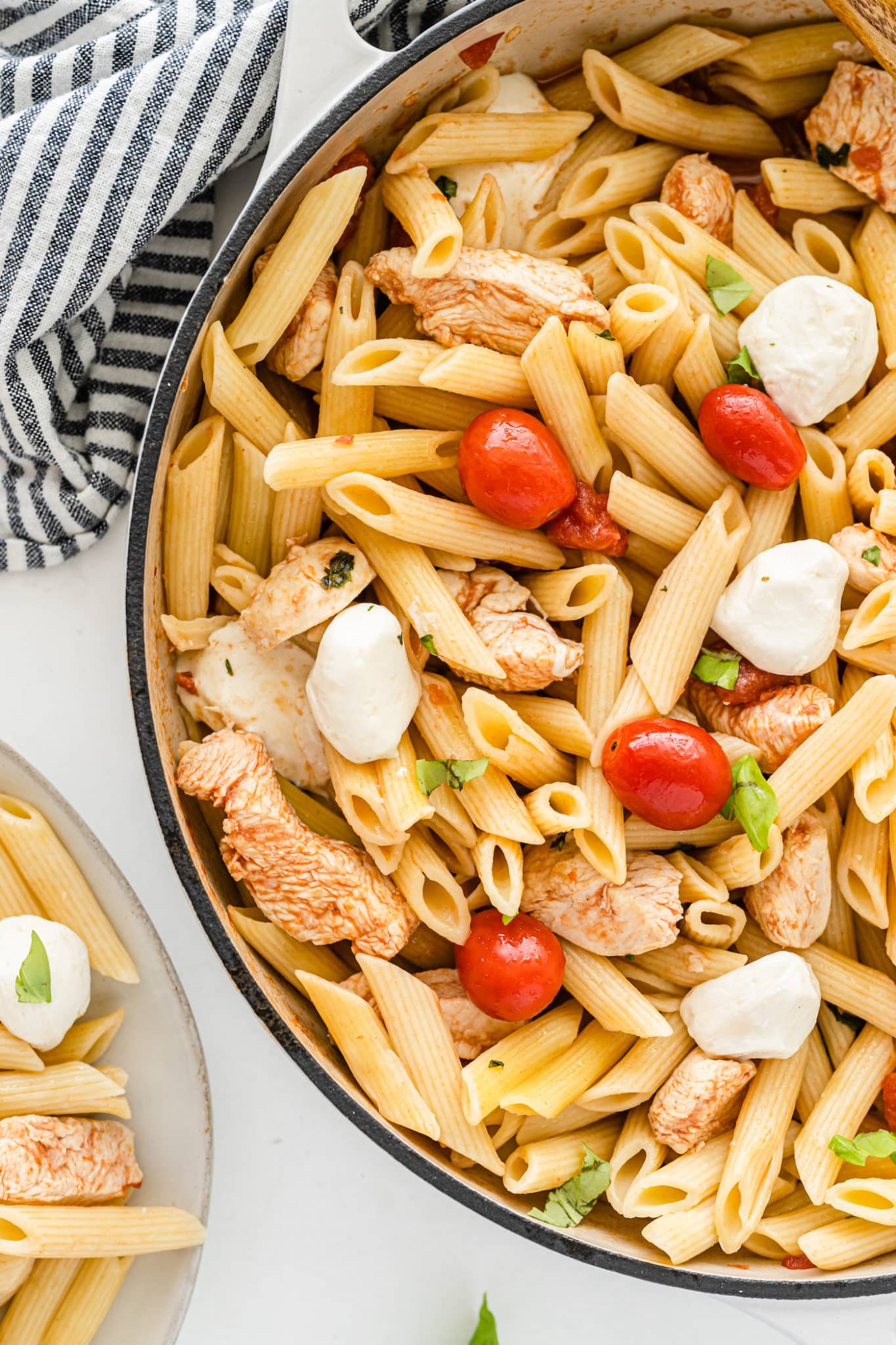 tomato basil pasta in skillet