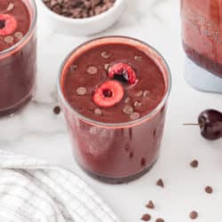 chocolate cherry smoothies on a table