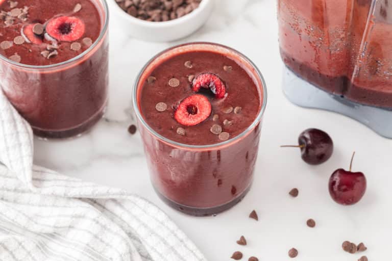 chocolate cherry smoothies on a table