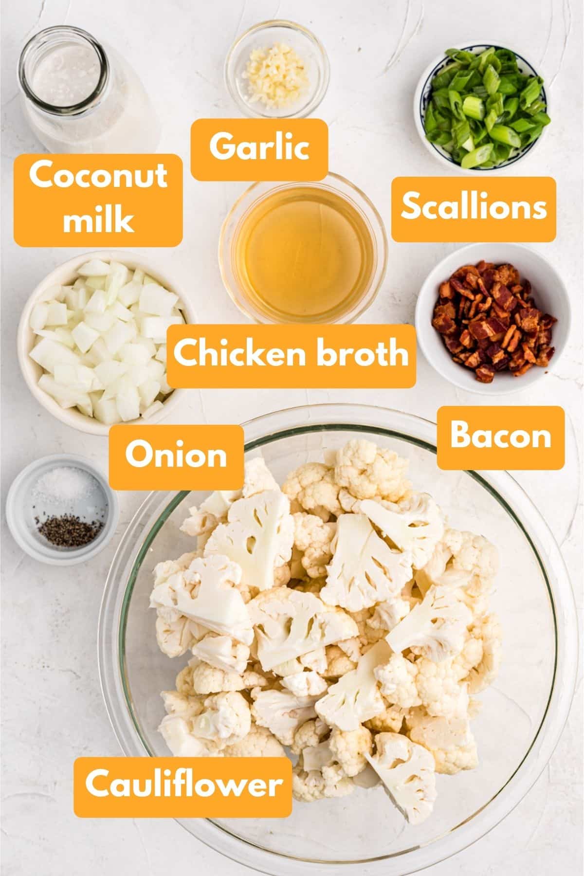 ingredients for cauliflower soup.