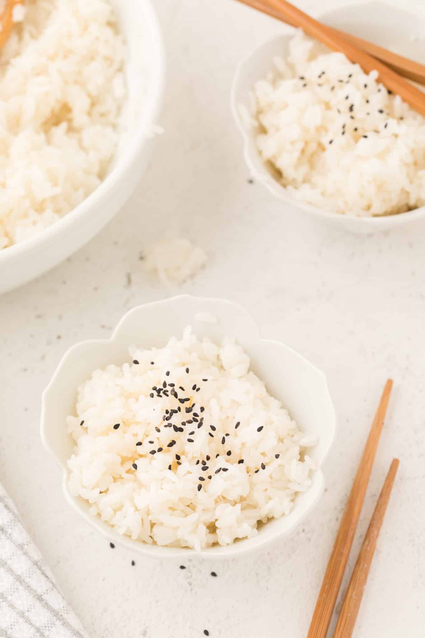 bowls of cooked instant pot sushi rice