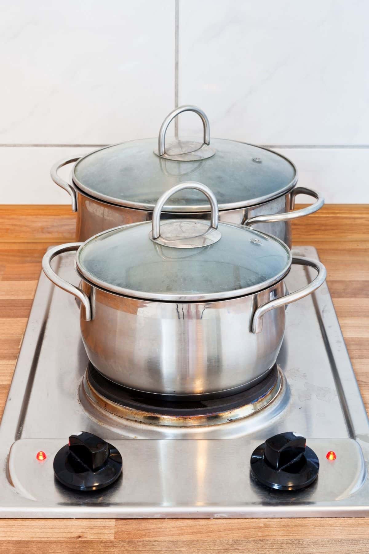 pans on the stove.