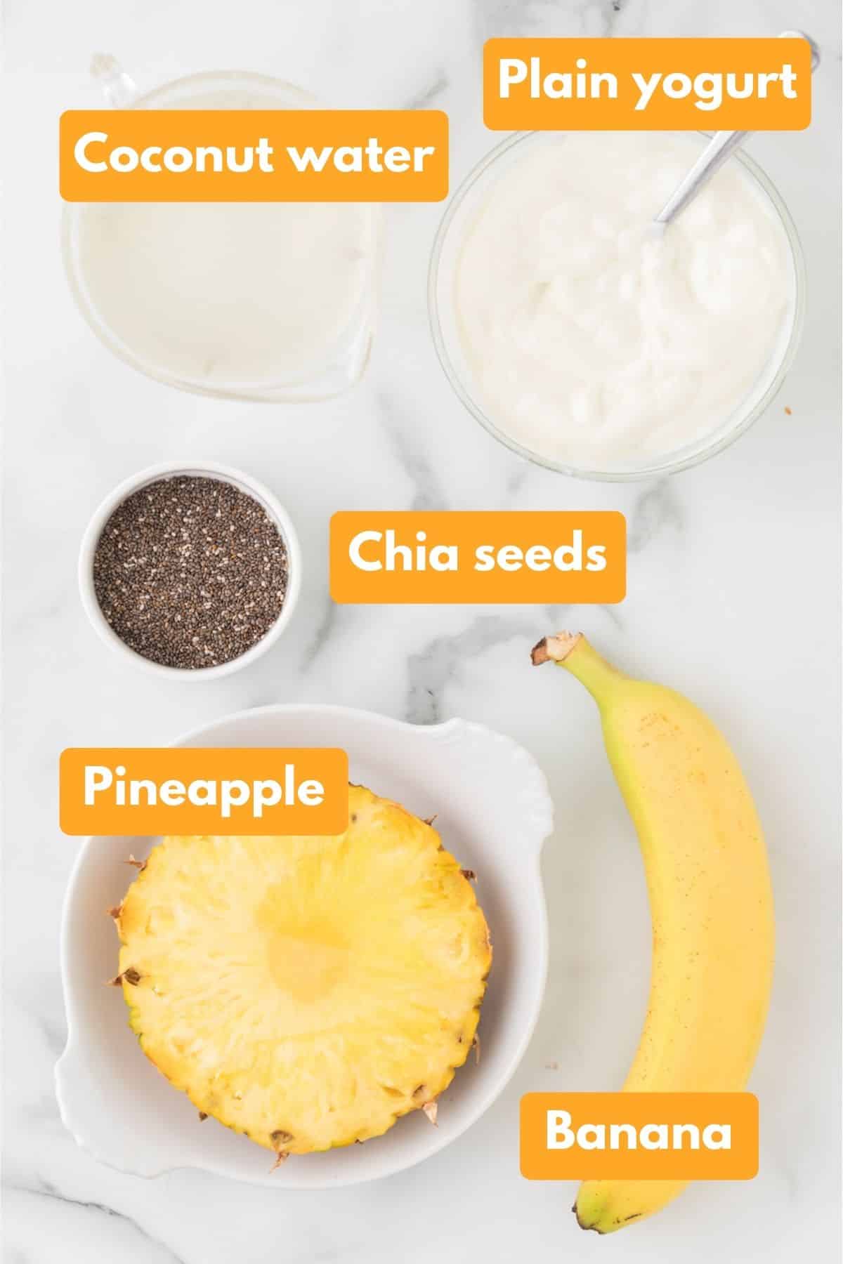 ingredients for a pineapple banana smoothie