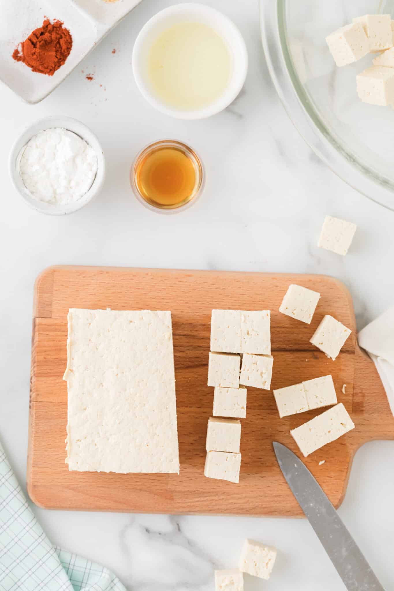 chopped tofu for air frying.