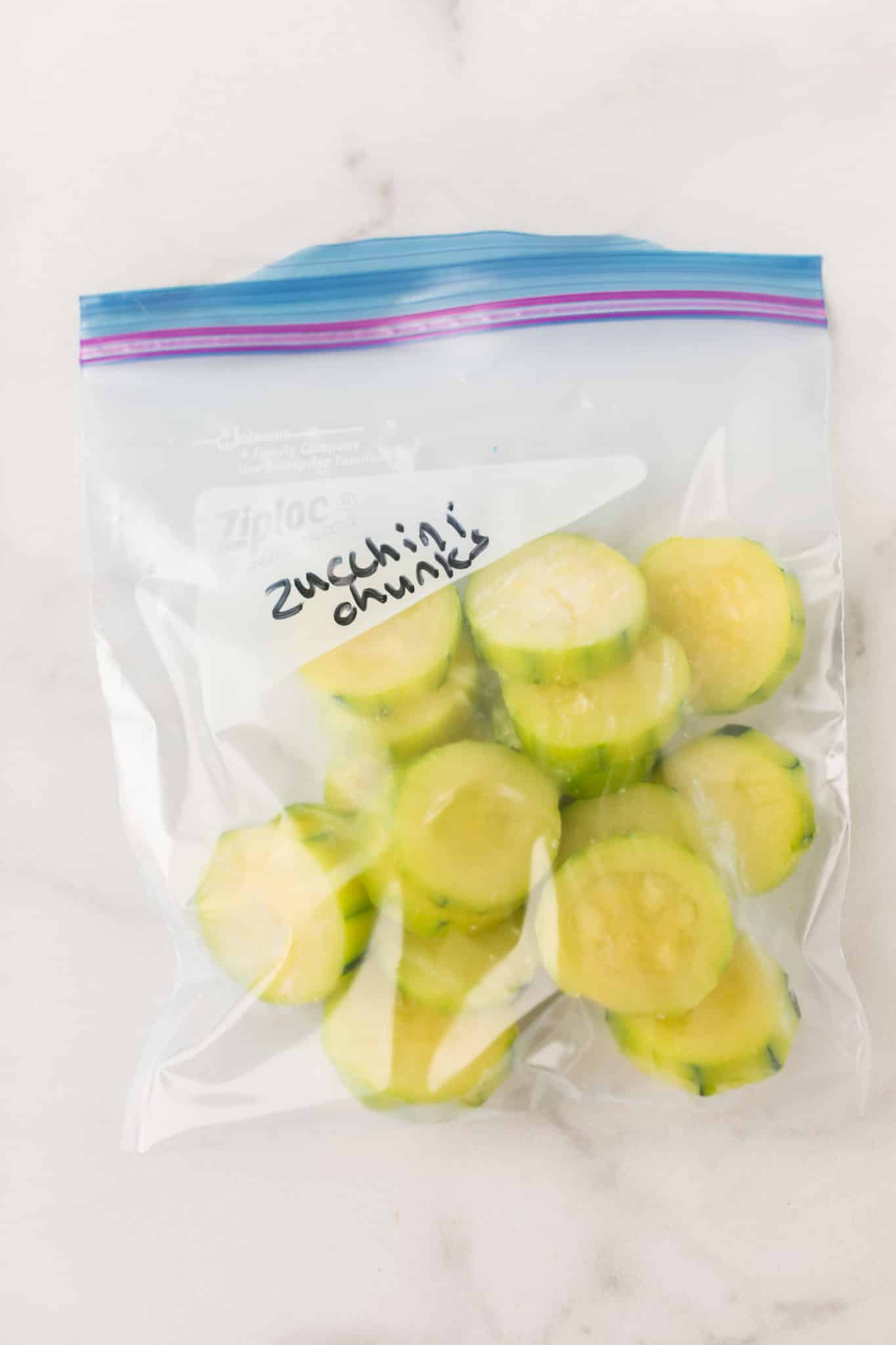 frozen zucchini chunks in a bag