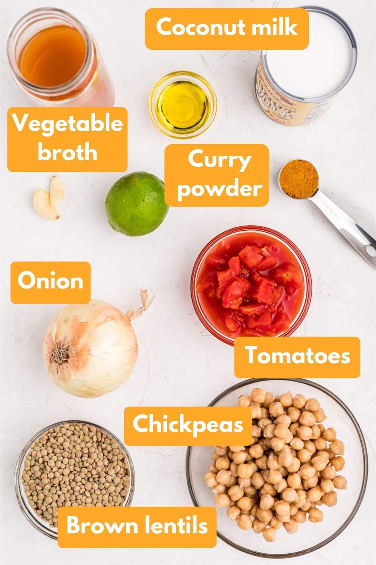 ingredients for chickpea and lentil curry